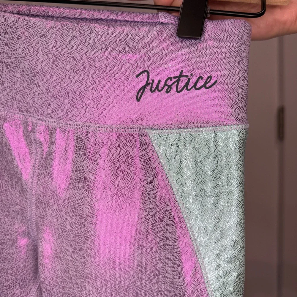 Justice‎ Girls Purple Teal Metallic Shimmer Colorblock Leggings Size M 10